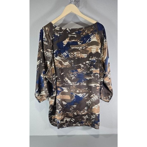 Lafayette 148 100% silk Brown, White & Blue long sleeve blouse size 14 large - Picture 3 of 6